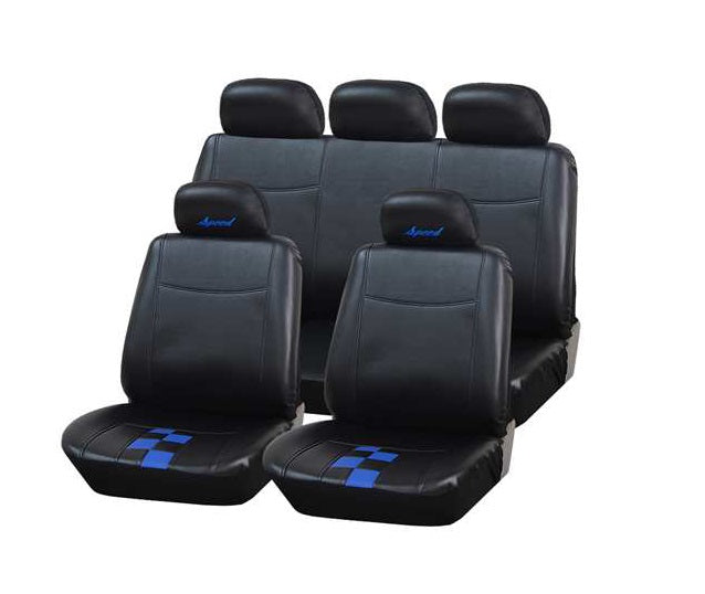 Cubreasientos de cuerina 9 piezas azul - Vértigo Repuestos