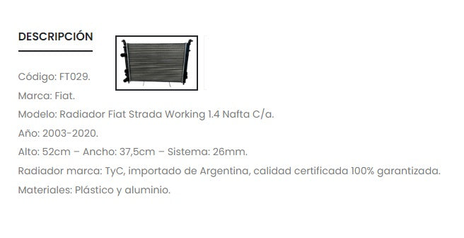 Radiador de Fiat Palio/Siena/Strada 00/15