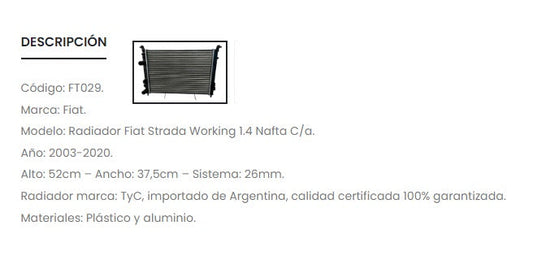 Radiador de Fiat Palio/Siena/Strada 00/15