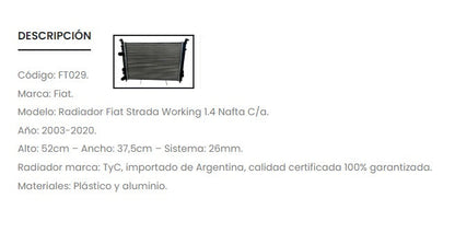 Radiador de Fiat Palio/Siena/Strada 00/15