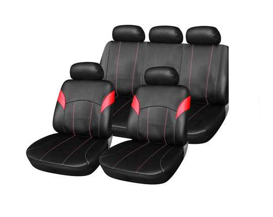 Cubreasientos de cuerina 9 piezas rojo arriba - Vértigo Repuestos