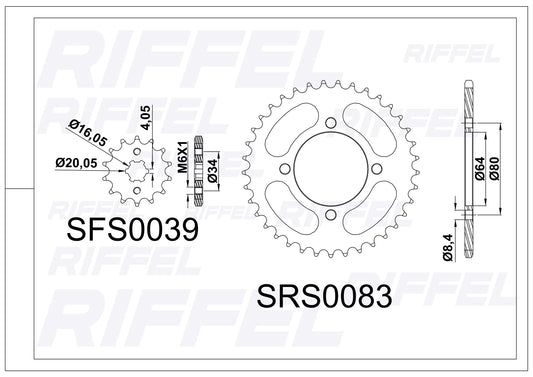 Kit de transmisión de moto para Yamaha XTZ 125 Riffel - Vértigo Repuestos
