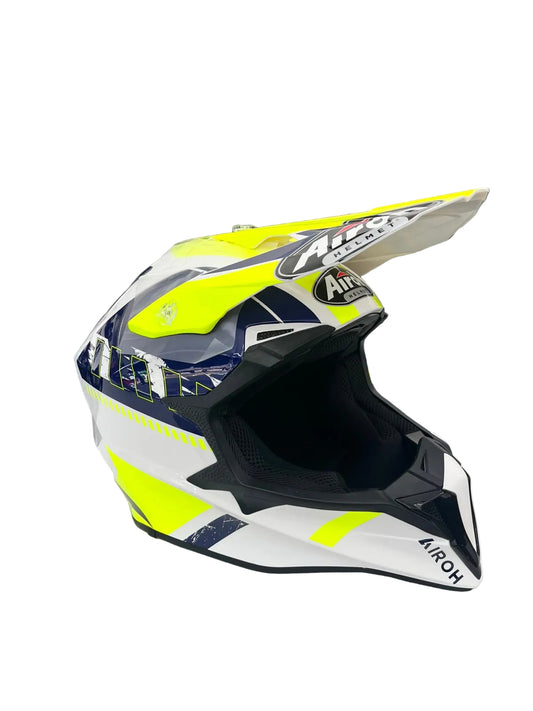 Casco cross de moto Airoh Wraaap Feel amarillo y azul - Vértigo Repuestos