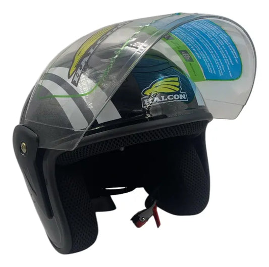 Casco abierto de moto Halcón negro - Vértigo Repuestos